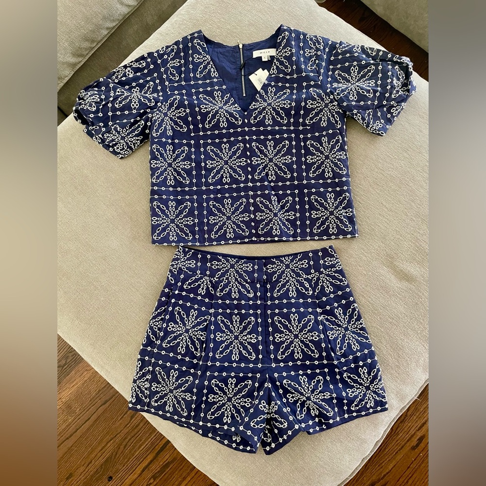 NWT MILLY Maci Tile Eyelet Two-Piece Set